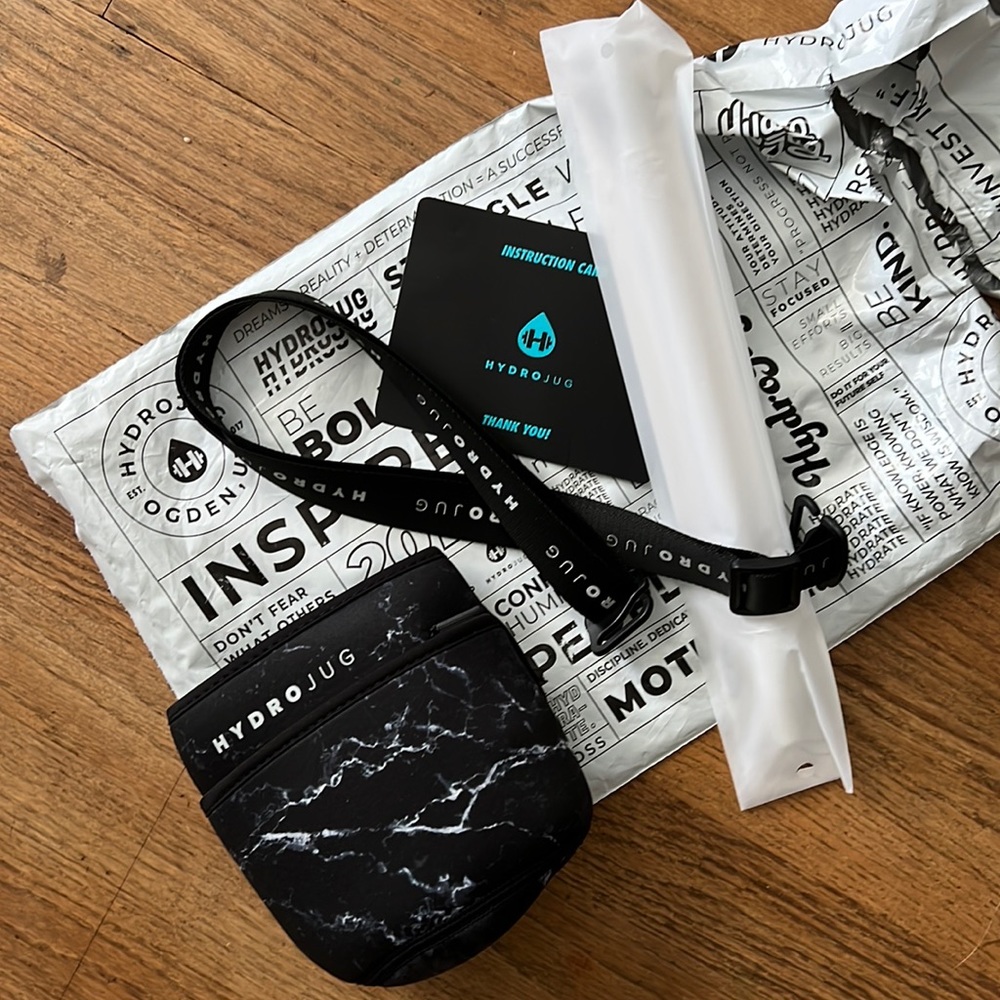 Mini Black Marble HydroJug Sleeve and Straw Set